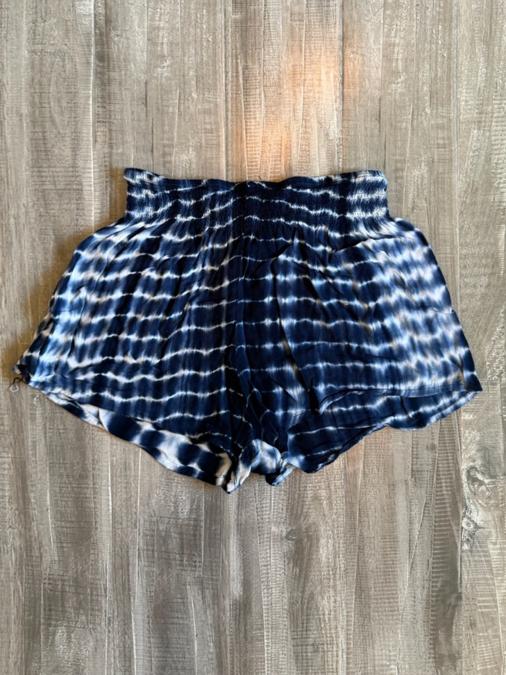 Women's Navy Blue Tie-Dye Smocked Waist Shorts